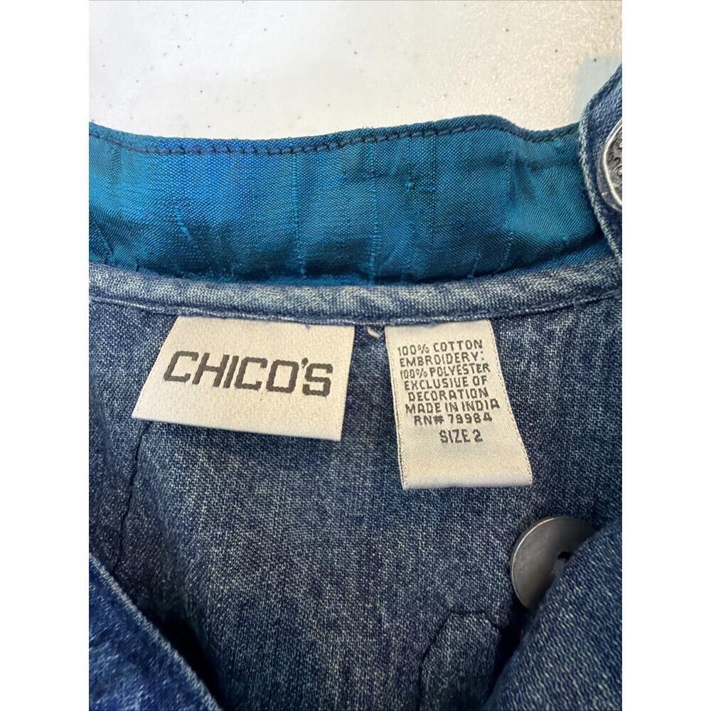 Chico's Design Southwest Embroidered Floral Lt Denim Jacket Large Boho victorian - Picture 15 of 16